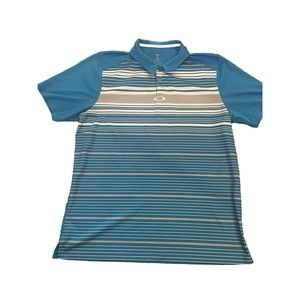 Oakley Blue White Striped Short Sleeve Polo Shirt Men's Size L